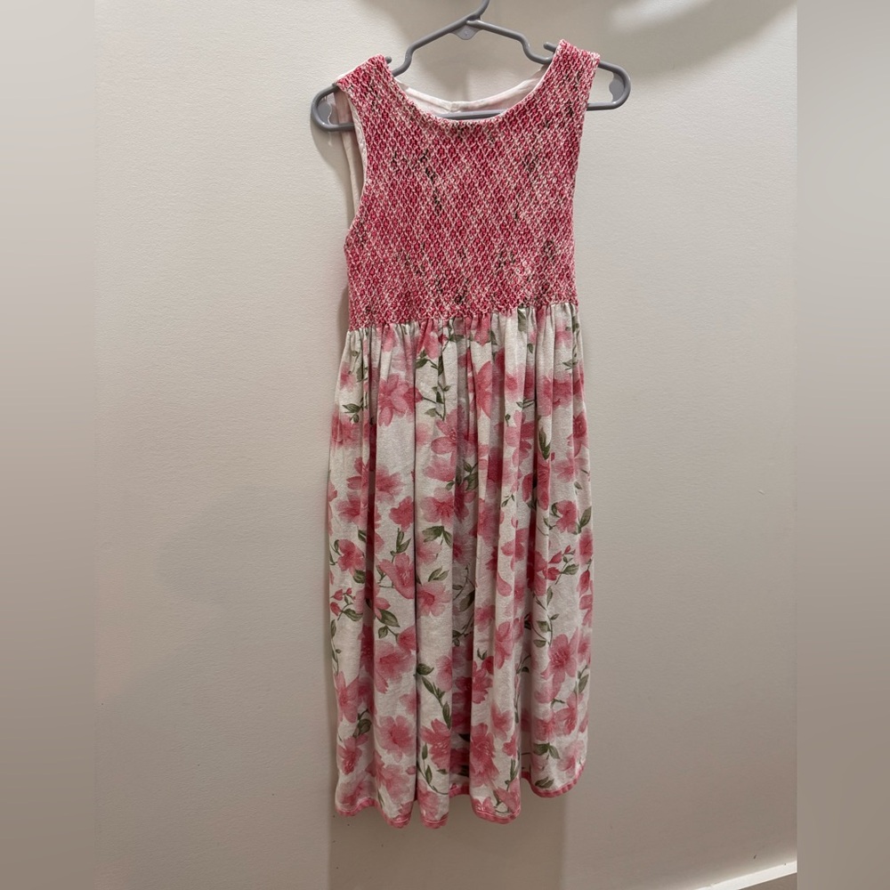 Handmade isabel gaerreton 100% Linen Floral Kids Dress in Pink and White